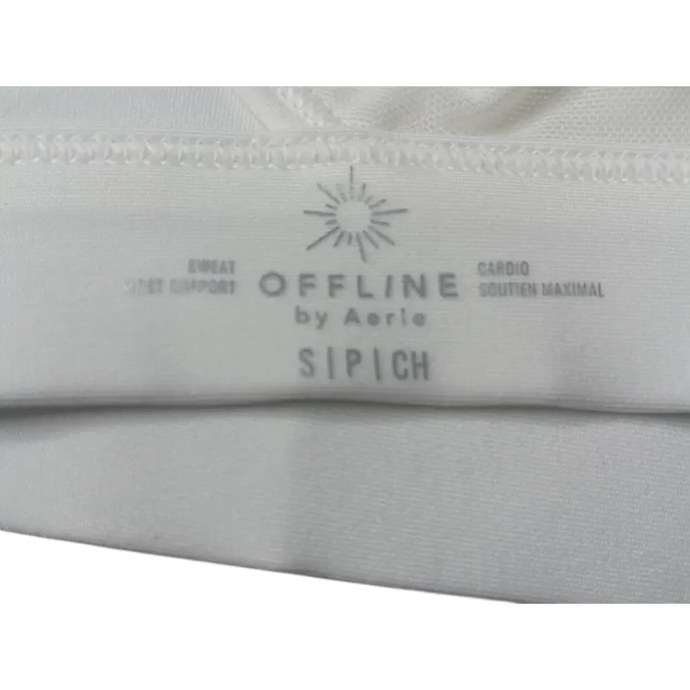 Offline by Aerie Goals Mesh Cross Back Maximum Support Sports Bra in White SZ S